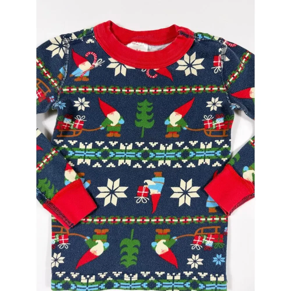 Hanna Andersson Gnome Christmas Long John Pajama Set Navy Size 4